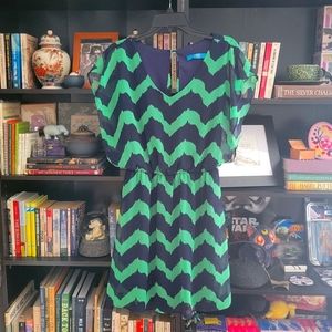 Buttons Green and Blue Chevron Dress